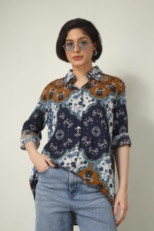 navy boho medallion shirt