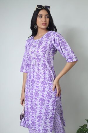 lilac floral block print kurta