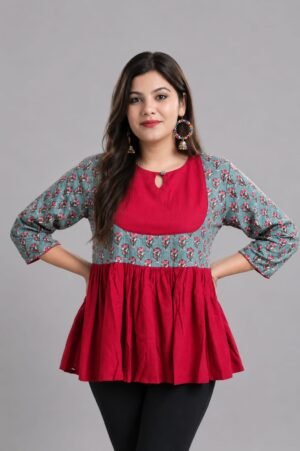red floral peplum top