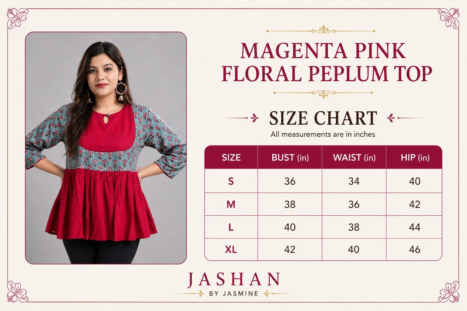 magenta pink floral peplum top magenta pink floral peplum top